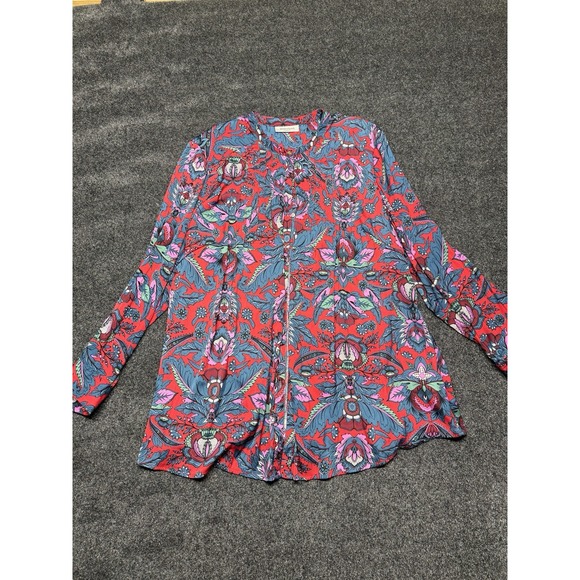 Motherhood Maternity Tops - Motherhood Maternity Red Floral Button‎ Down Blouse Long Slv 100% Polyester Sz M